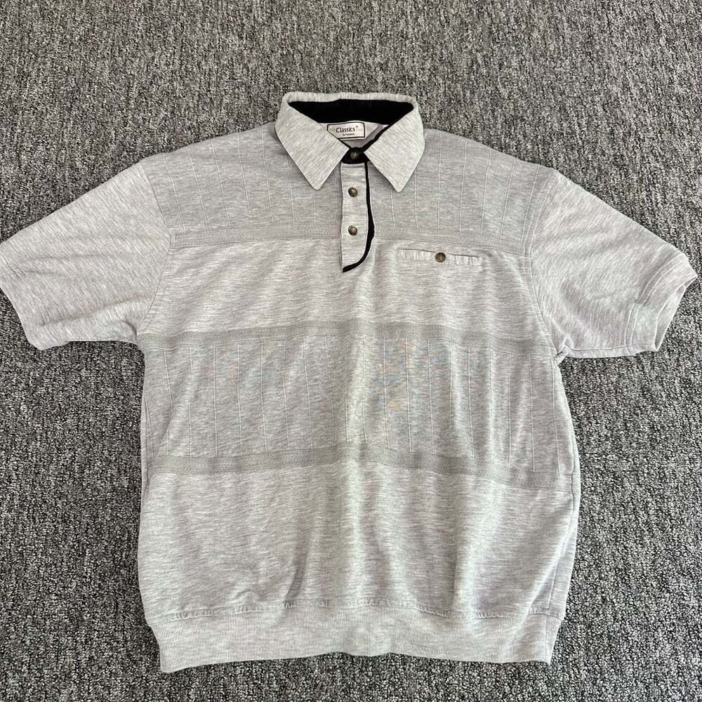 Classics by Palmland Gray Short Sleeve Knit Polo Shirt Size L